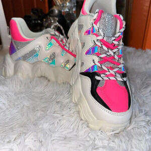 Cape Robbin Women’s Sz 7 White Hologram Chunky Platform Sneakers Dual Laces NEW
